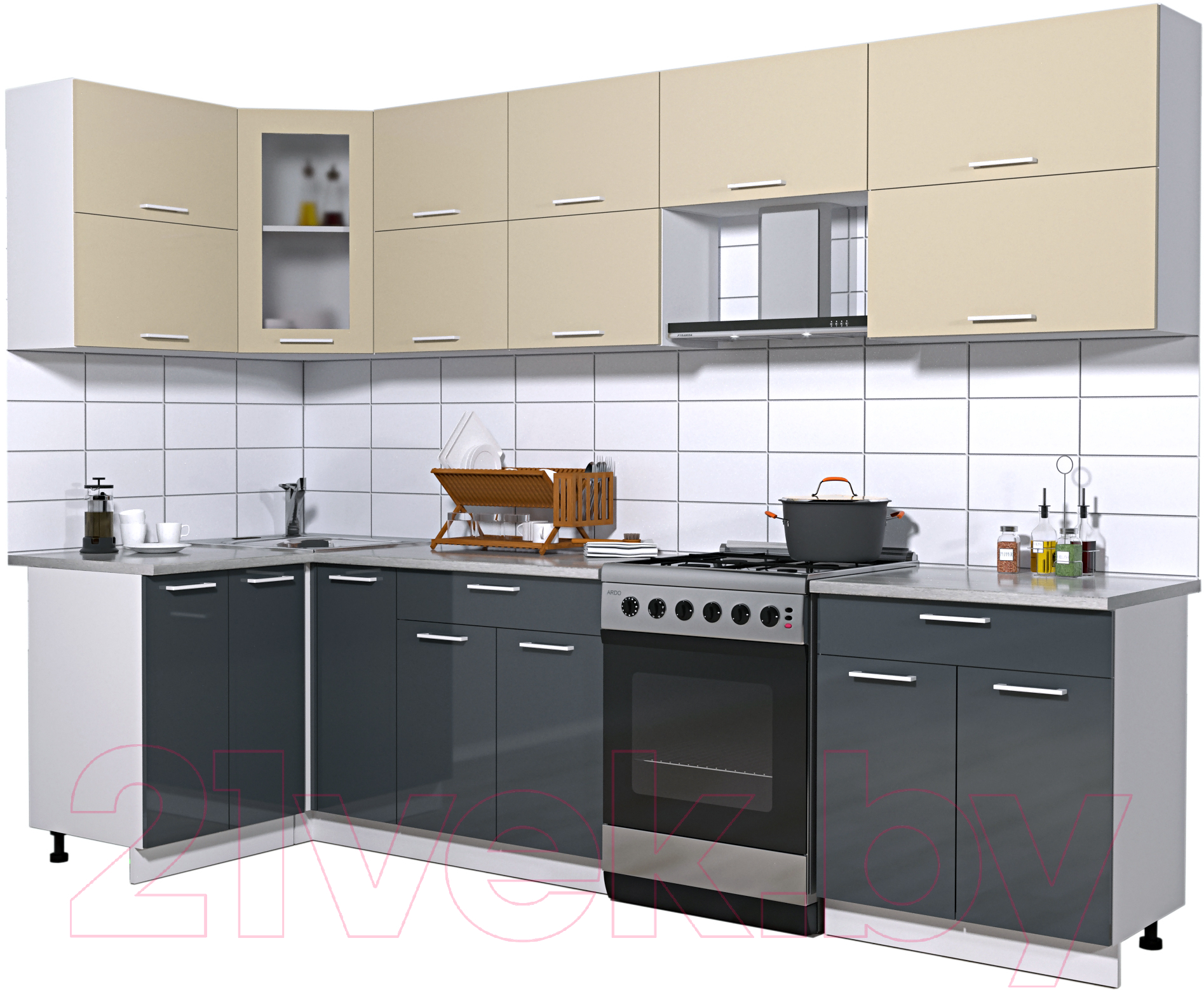 Кухонный гарнитур Interline Мила Gloss 60-12x29 (ваниль/асфальт глянец)