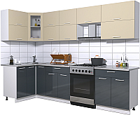 Кухонный гарнитур Интерлиния Мила Gloss 60-12x29 (ваниль/асфальт глянец) - 