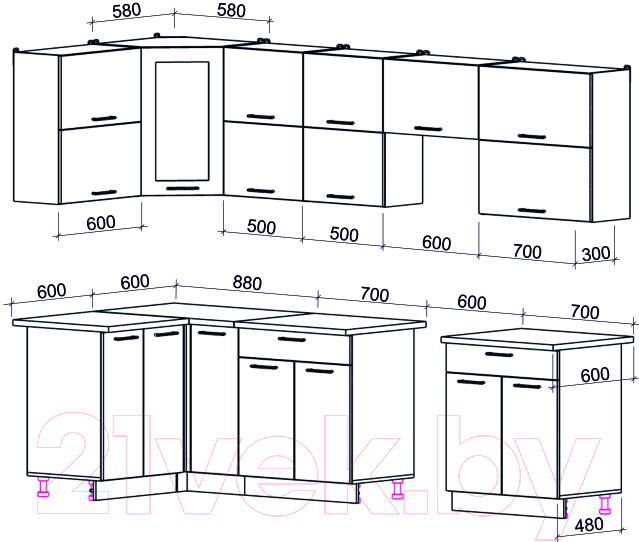 Готовая кухня Интерлиния Мила Gloss 60-12x29 (красный/черный глянец)