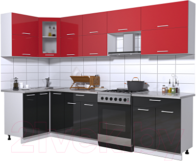 Готовая кухня Интерлиния Мила Gloss 60-12x29 (красный/черный глянец)