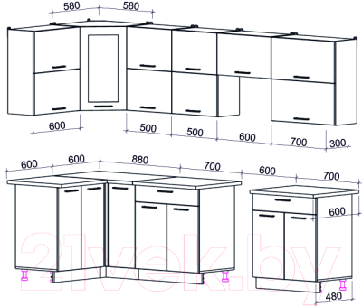 Готовая кухня Интерлиния Мила Gloss 60-12x29 (яблоко/черный глянец)