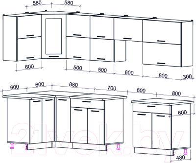 Кухонный гарнитур Интерлиния Мила Gloss 60-12x30 (белый/красный глянец)