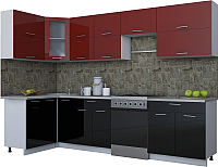 Готовая кухня Интерлиния Мила Gloss 60-12x30 (бордовый/черный глянец) - 