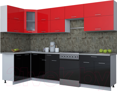 Готовая кухня Интерлиния Мила Gloss 60-12x30 (красный/черный глянец)
