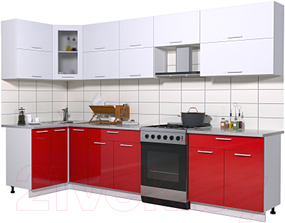 Готовая кухня Интерлиния Мила Gloss 60-12x31 (белый/красный глянец)