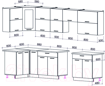 Кухонный гарнитур Интерлиния Мила Gloss 60-12x31 (белый/красный глянец)