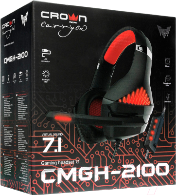 Наушники-гарнитура Crown CMGH-2100 (черный/красный)