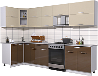 Кухонный гарнитур Интерлиния Мила Gloss 60-12x31 (ваниль/шоколад глянец) - 