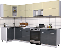 Кухонный гарнитур Интерлиния Мила Gloss 60-12x31 (ваниль/асфальт глянец) - 
