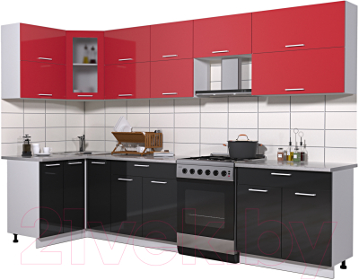 Готовая кухня Интерлиния Мила Gloss 60-12x31 (красный/черный глянец)