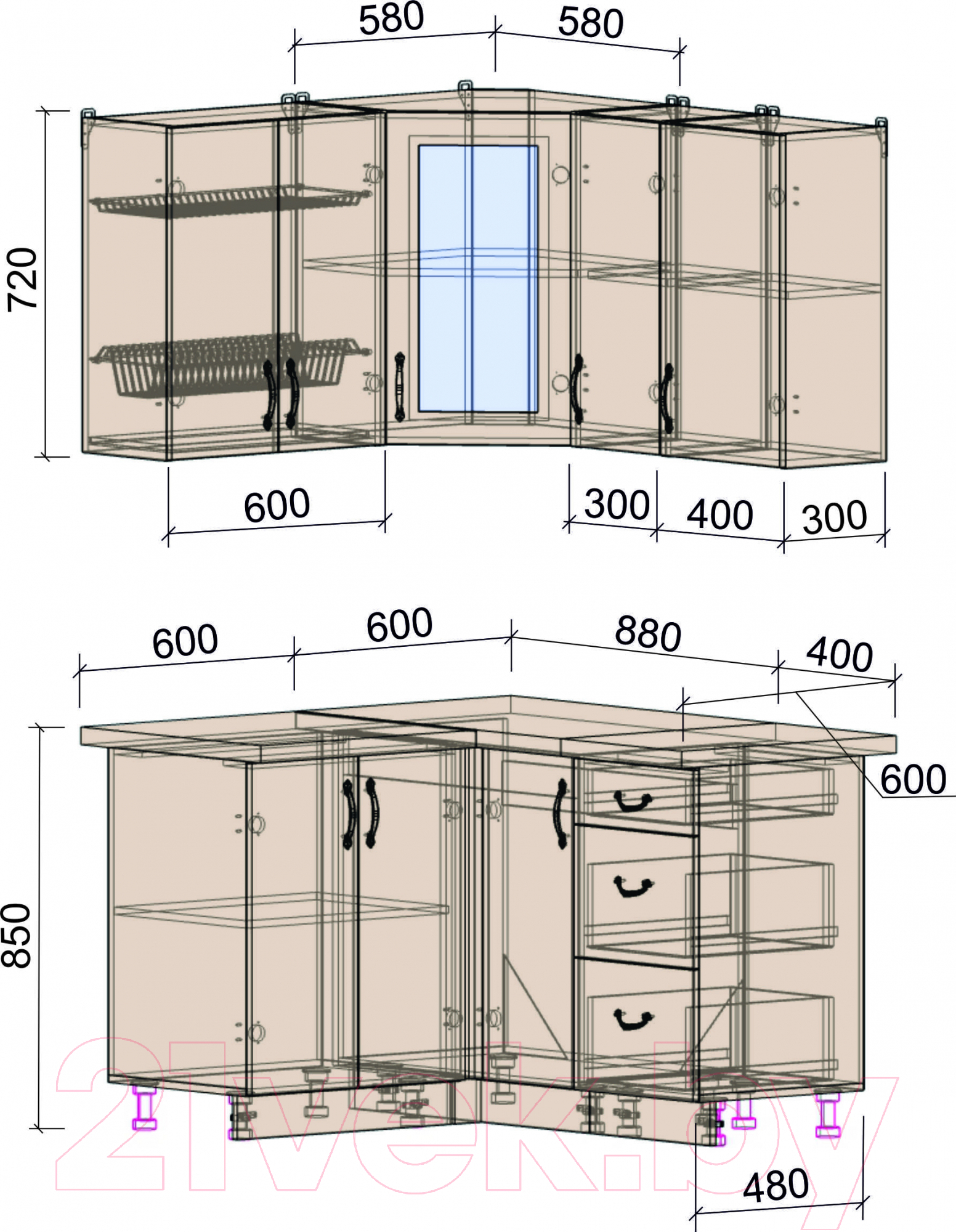 Готовая кухня Интерлиния Мила Крафт 1.2x1.3 (дуб королевский)