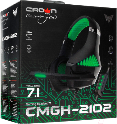 Наушники-гарнитура Crown CMGH-2102 (черный/зеленый)