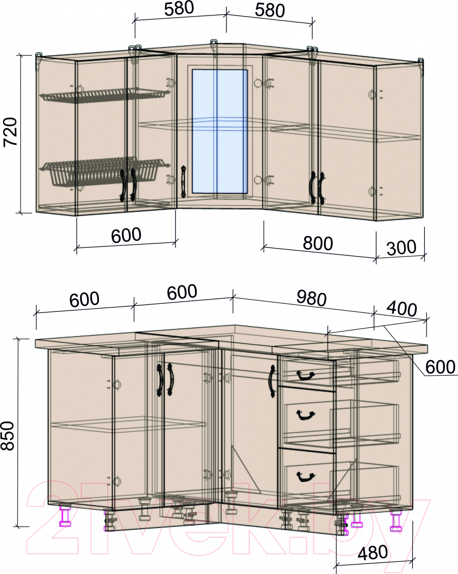 Готовая кухня Интерлиния Мила Крафт 1.2x1.4 (дуб королевский)