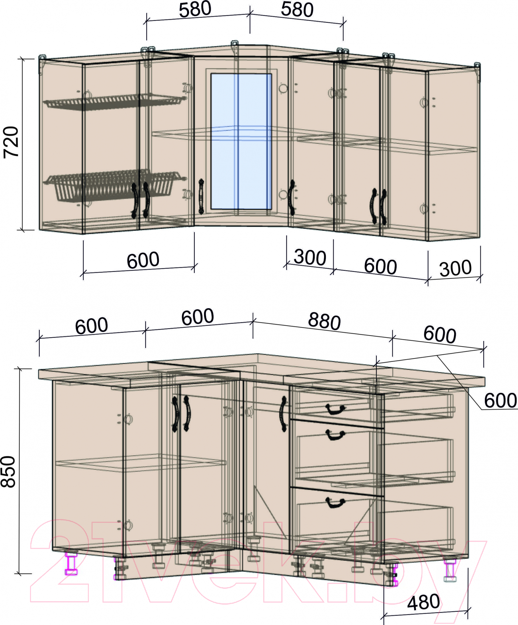 Готовая кухня Интерлиния Мила Крафт 1.2x1.5 (дуб королевский)