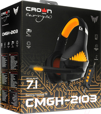 Наушники-гарнитура Crown CMGH-2103 (черный/оранжевый)