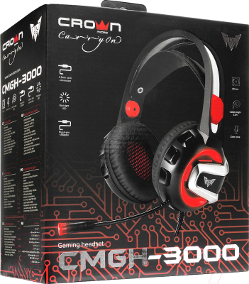 Наушники-гарнитура Crown CMGH-3000 (черный/красный)