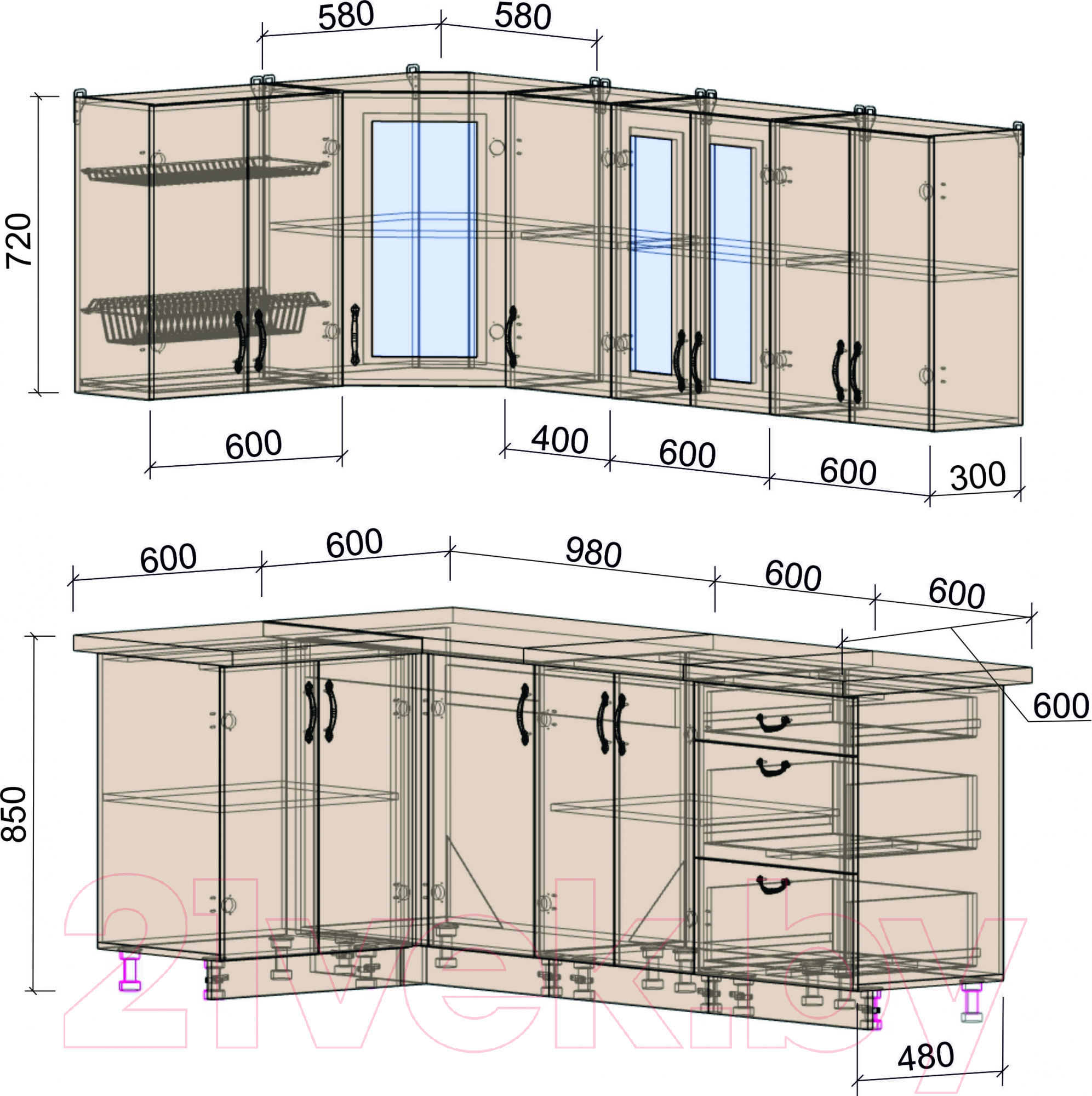 Готовая кухня Интерлиния Мила Крафт 1.2x2.2 (дуб королевский)