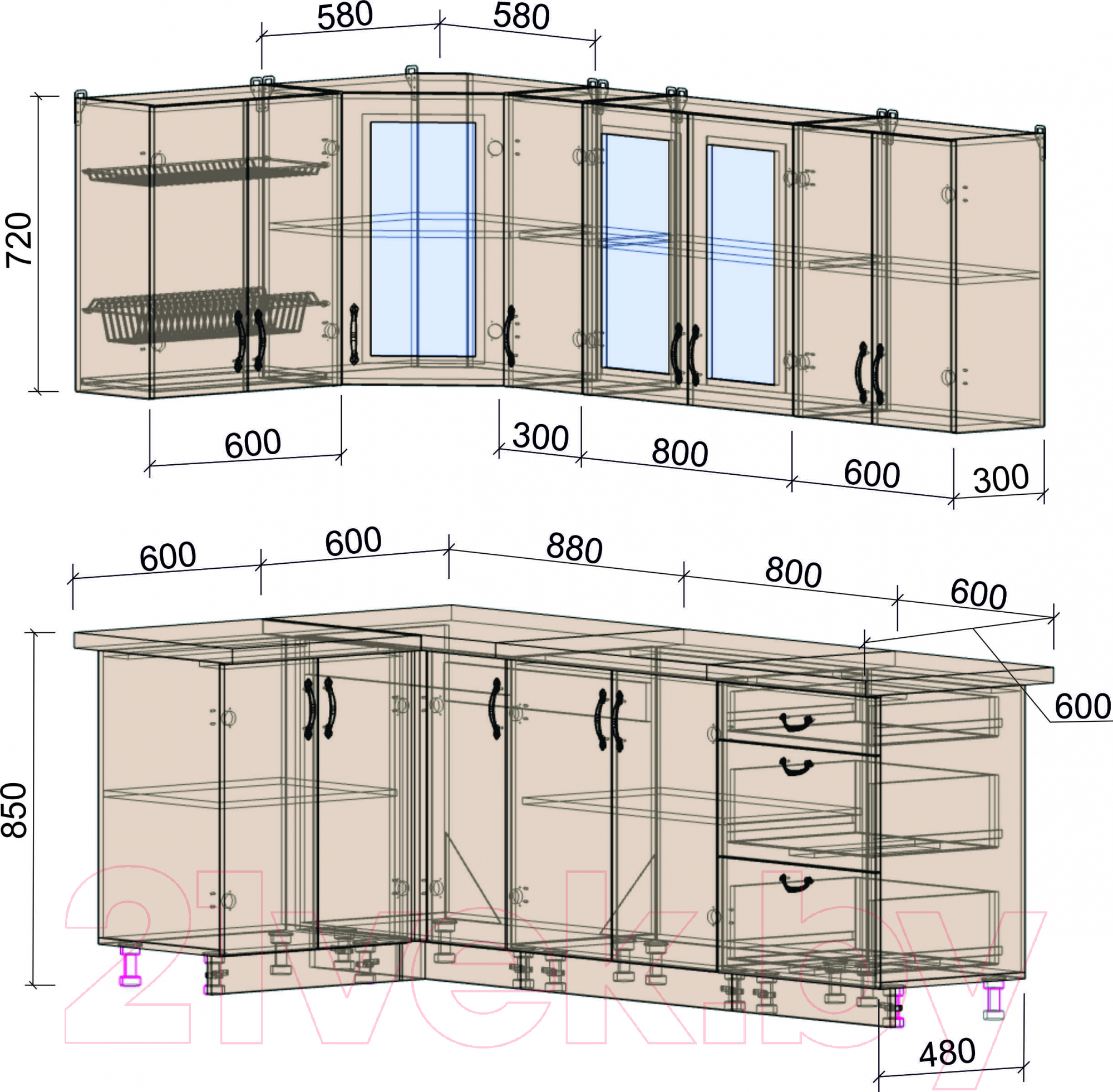 Готовая кухня Интерлиния Мила Крафт 1.2x2.3 (дуб английский)