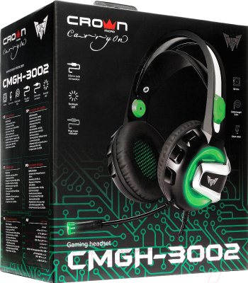 Наушники-гарнитура Crown CMGH-3002 (черный/зеленый)