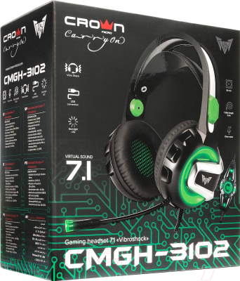Наушники-гарнитура Crown CMGH-3102 (черный/зеленый)
