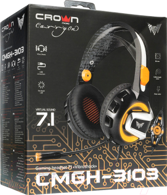 Наушники-гарнитура Crown CMGH-3103 (черный/оранжевый)
