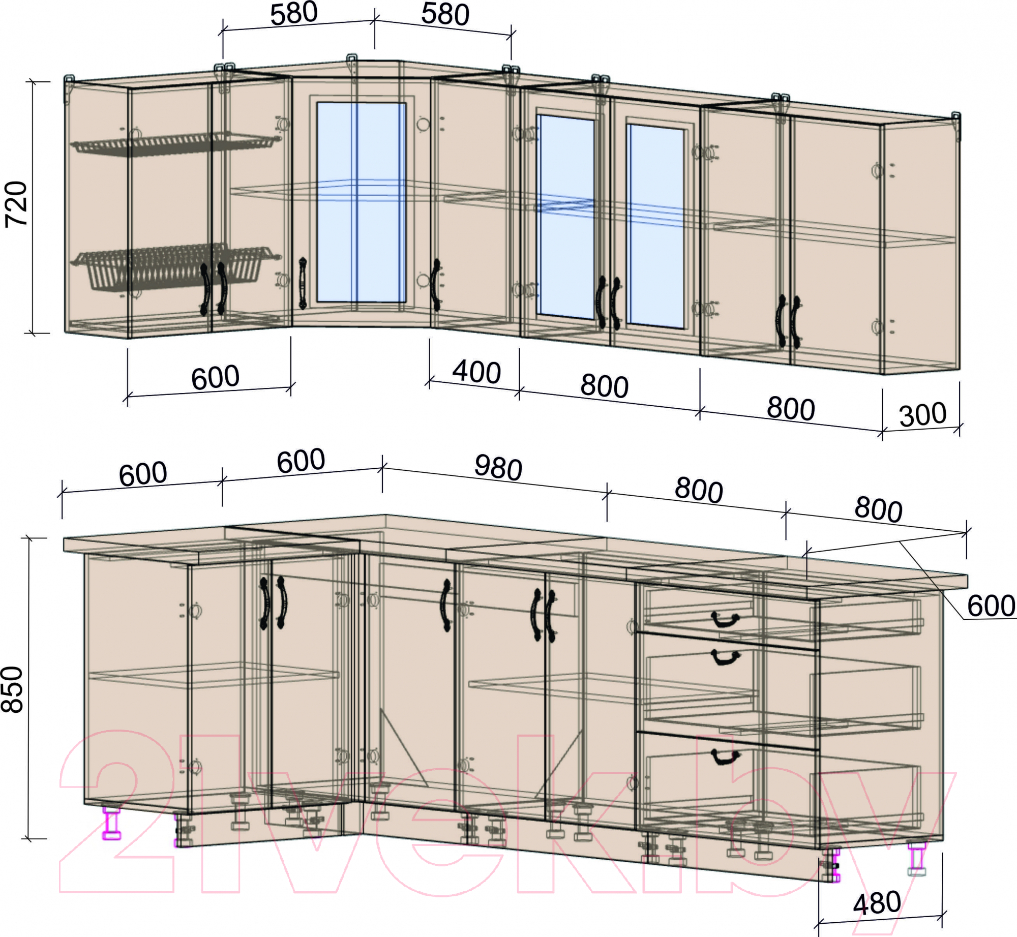 Готовая кухня Интерлиния Мила Крафт 1.2x2.6 (дуб английский)