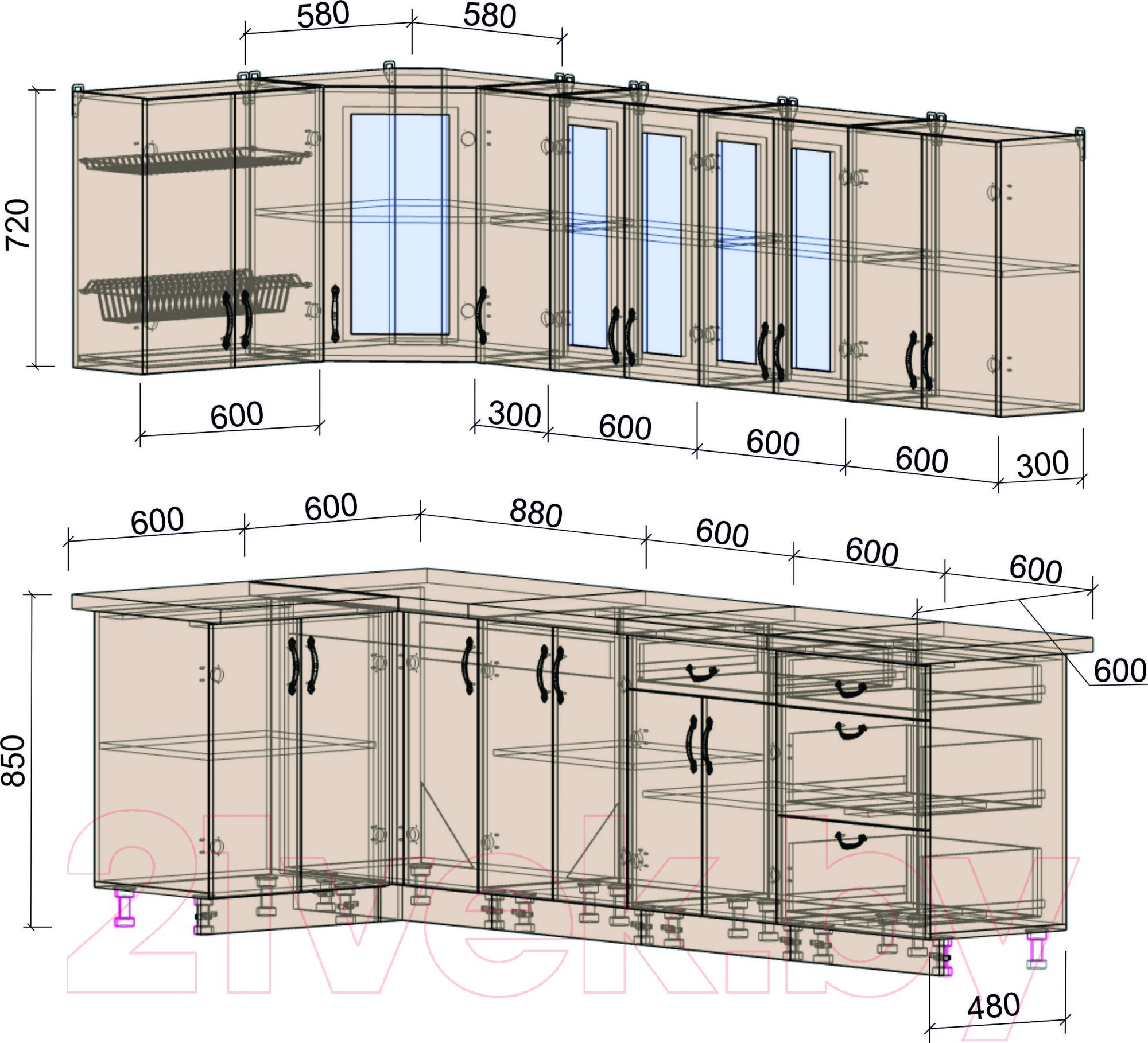 Готовая кухня Интерлиния Мила Крафт 1.2x2.7 (дуб английский)