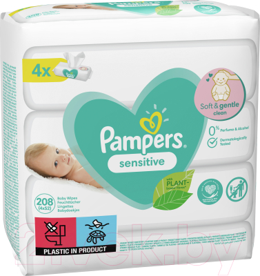 Влажные салфетки детские Pampers Sensitive (4x52шт)