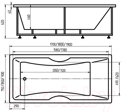 

Ванна акриловая Aquatek, Феникс 190x90 L