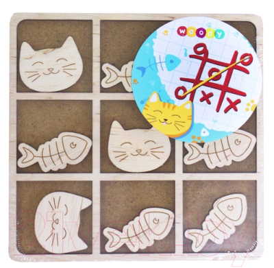 

Развивающая игра Woody, Крестики-нолики. Котик на охоте / 02550