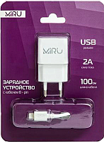 Зарядное устройство сетевое Miru 2А USB - 8 pin / 5027 (белый) - 