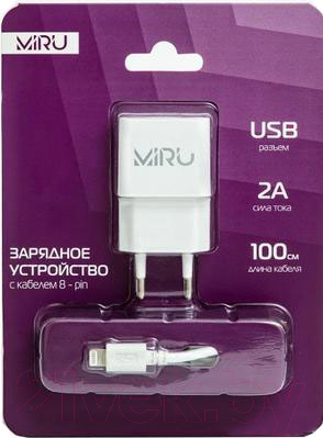 Зарядное устройство сетевое Miru 2А USB - 8 pin / 5027 (белый)
