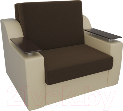 Кресло-кровать Лига Диванов Сенатор / 100694 (60, микровельвет коричневый/экокожа бежевый)
