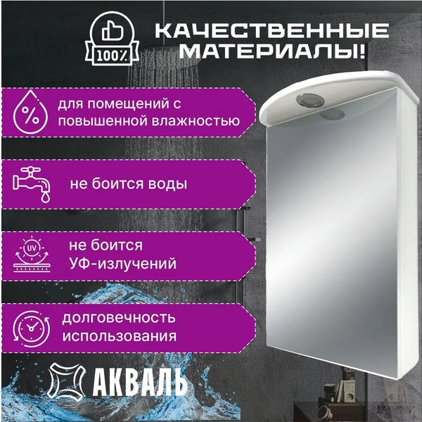 Купить Шкаф с зеркалом для ванной Акваль Эмили 47 / AL.04.47.02.L в Слуцке