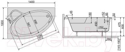 Ванна акриловая Sanplast WAL/CO 100x140 - схема