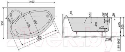 Ванна акриловая Sanplast WAL/CO 90x140  - схема