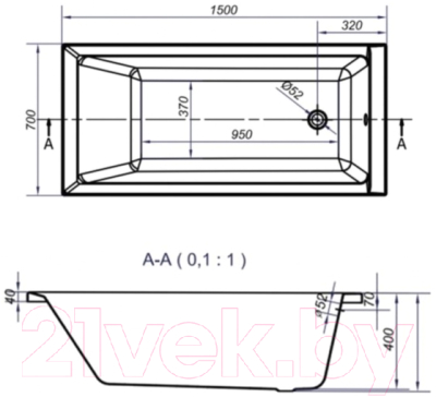 Ванна акриловая Cersanit Balinea 150x70 (с ножками)