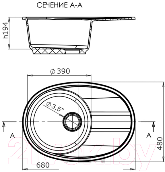 Мойка кухонная Lex Laguna 680 / RULE000091