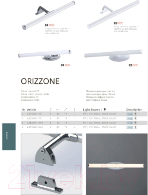 Подсветка для картин и зеркал Arte Lamp Orizzone A2835AP-1CC