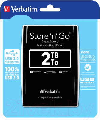 Внешний жесткий диск Verbatim Store 'n' Go USB 3.0 2TB / 53177 (черный)