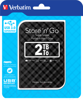 Внешний жесткий диск Verbatim Store 'n' Go USB 3.0 2TB / 53195 (черный)