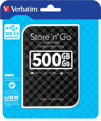 Внешний жесткий диск Verbatim Store 'n' Go USB 3.0 500GB / 53193 (черный)