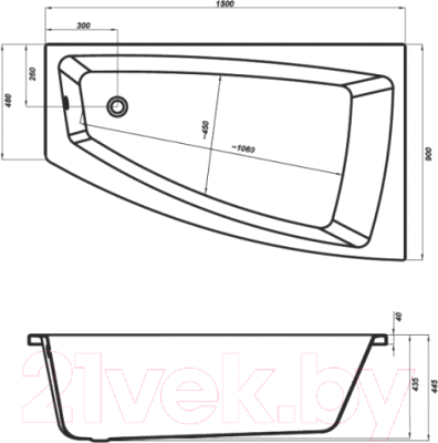 Ванна акриловая Cersanit Lorena 150x90 R / S301-083 (с ножками)