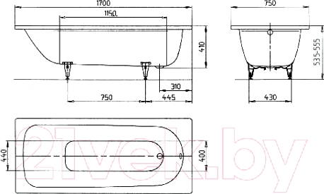 Ванна стальная Kaldewei Saniform Plus 373-1 170x75 / 112600013001 (easy-clean)