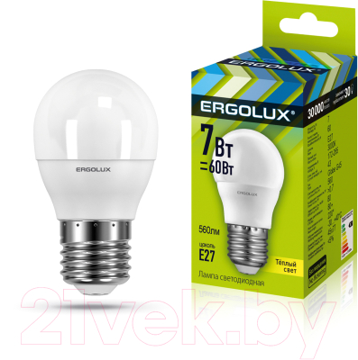Лампа Ergolux LED-G45-7W-E27-3K / 12143