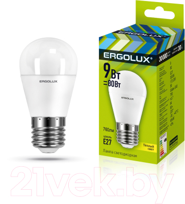 Лампа Ergolux LED-G45-9W-E27-3K / 13176