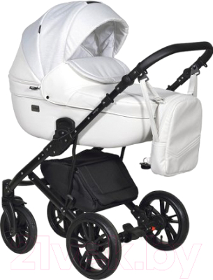 Детская универсальная коляска INDIGO Mio 2 в 1 (Mi 01, белая кожа/белый узор)