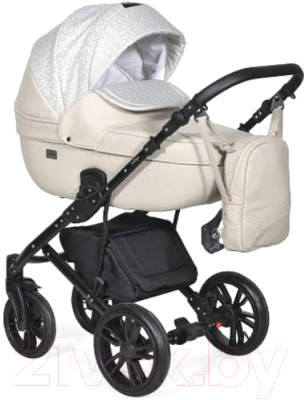 Детская универсальная коляска INDIGO Mio 2 в 1 (Mi 02, светло-бежевая кожа/светло-бежевый узор)