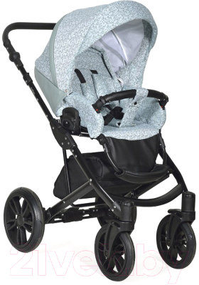 Детская универсальная коляска INDIGO Mio 2 в 1 (Mi 06, шалфей кожа/зеленый узор)