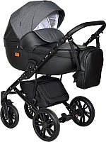 Детская универсальная коляска INDIGO Mio 2 в 1 (Mi 07, черная кожа/черный узор) - 